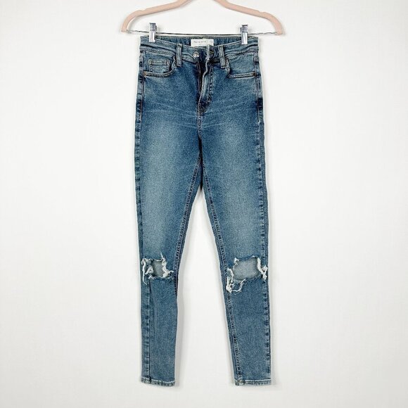 2/$30 Topshop Jamie High Rise Ripped  Skinny Mid Denim Tint W26 #9303 - Picture 4 of 12